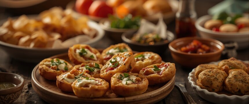 Traditional Lebanese Food: Manakish, Mini Pizza, Mini Cheese, Mini Zaatar, Lahme B Ajeen