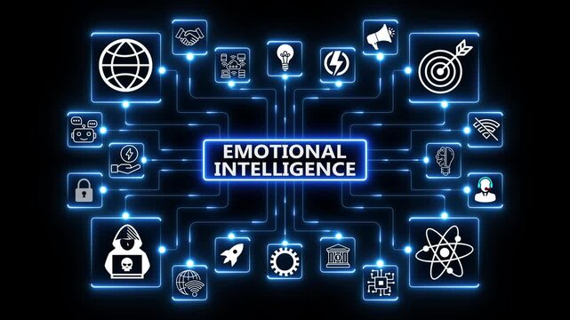 Human-centric intelligence framework illustrating awareness, empathy and adaptive decision making through emotional intelligence within a connected digital environment