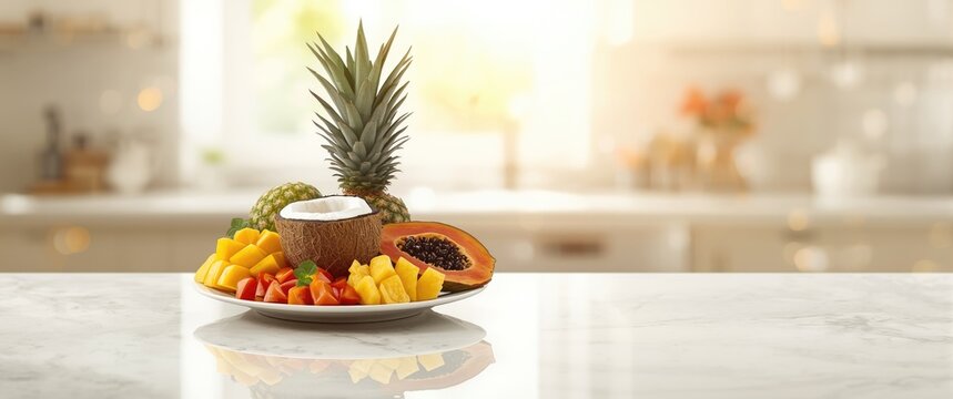 Tropical fruits variety served on a plate