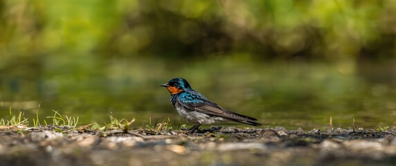 Swallow perched on the ground