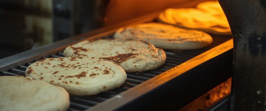Making Flatbreads: Fresh Pita and Quboos Arabic Bread with Conveyor Belt Dough Cutting