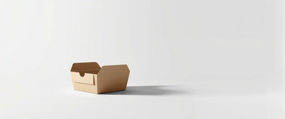 Mock up of opened burger box with lunch, fast food, and sandwich packaging on white background, low angle shot from the left