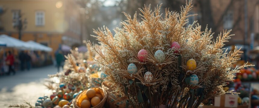 Kaziukas Easter market in Vilnius features traditional Lithuanian Easter palms known as verbos, part of the Lithuanian capital's annual crafts fair held every March in Old Town