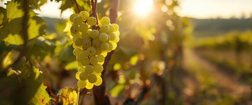 Sunshine Illuminates Green Grapes at Vineyard