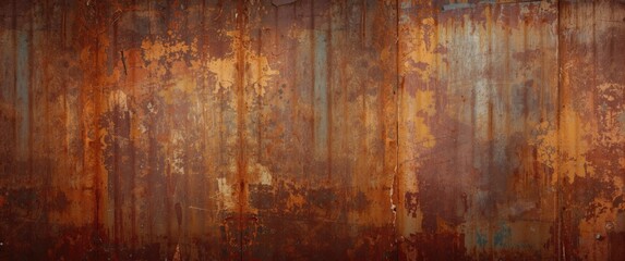 Obraz premium Empty rusty and oxidized surface with corrosion, panoramic banner showcasing grunge rusted metal texture