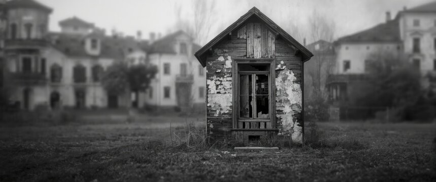Old door and window of an abandoned house in Balat