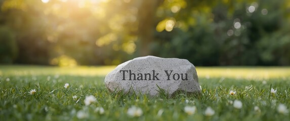 Stone with text saying thank you