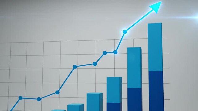 Rising bar graph with an upward trending line, representing business growth and financial success.