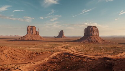 Red sand desert with towering rock formations, focusing on erosion risk and natural features, Earth Day