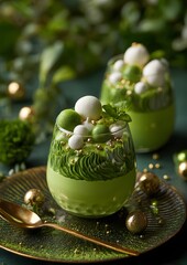Close up green themed dessert festive food photography