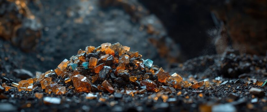 Small heap of minerals mined from a rare earth deposit