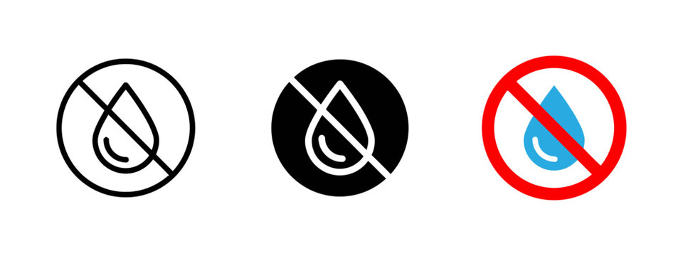 No water crossed out sign icon concept as forbidden liquids water drops not allowed vector flat design emblem as forbidden liquid isolated