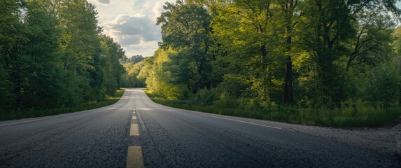 Fototapeta premium Close-up of asphalt road bordered by trees