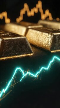 The captures a stack of gold bars set against the backdrop of a stock market graph, symbolizing the growth and stability of investing in precious metals.