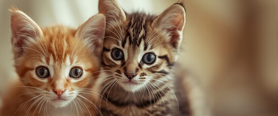 Close-up shot of two diverse breed kittens