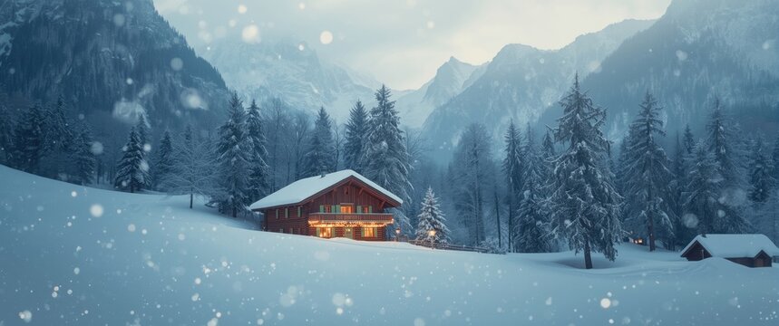 Snowy mountain village getaway during winter with breathtaking scenery and mountain tourism safety