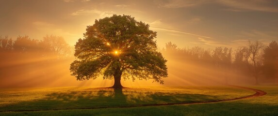 Obraz premium Sun's rays enhance fruit and foliage during orange sunset