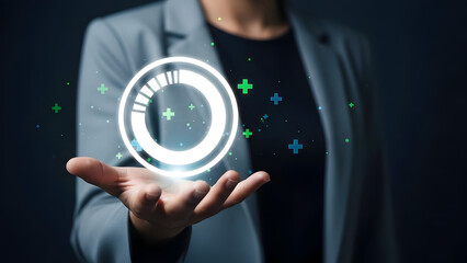 Businessman interacting with a glowing digital interface