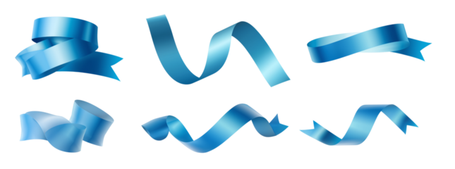 Dynamic blue ribbon collection transparent background graphic design elements