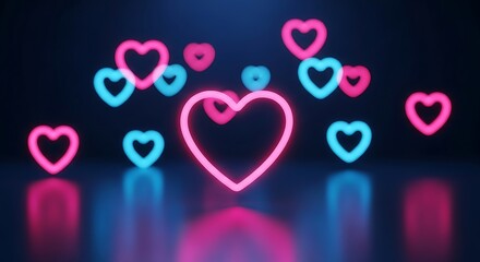 light neon bokeh valentine background blue hearts high resolution high details vibrant, light,, neon,, bokeh,, valentine