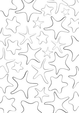 Doodle Coloring Page with 31 Hand-Drawn Starfish for Daily Creative Practice, Worksheets, and Mindfulness Activities