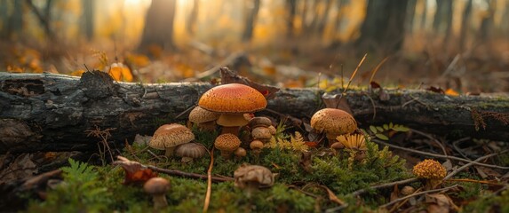 Naklejka premium Multiple images of different mushrooms in fall, the peak mushroom season