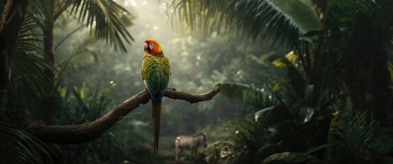 Obraz premium Wild animals set against a jungle-pattern backdrop