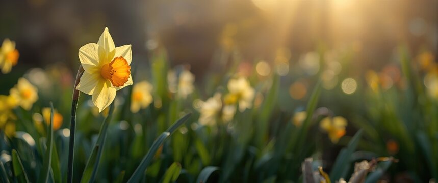 Narcissus 'Casanova' daffodil in full bloom in the garden