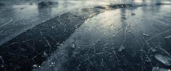Texture of black ice with scratches