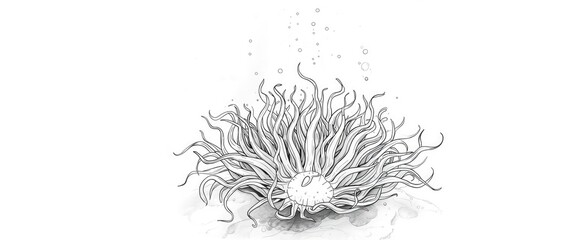 Naklejka premium Adult stress relief coloring book with Sea anemone and light beams illustrations