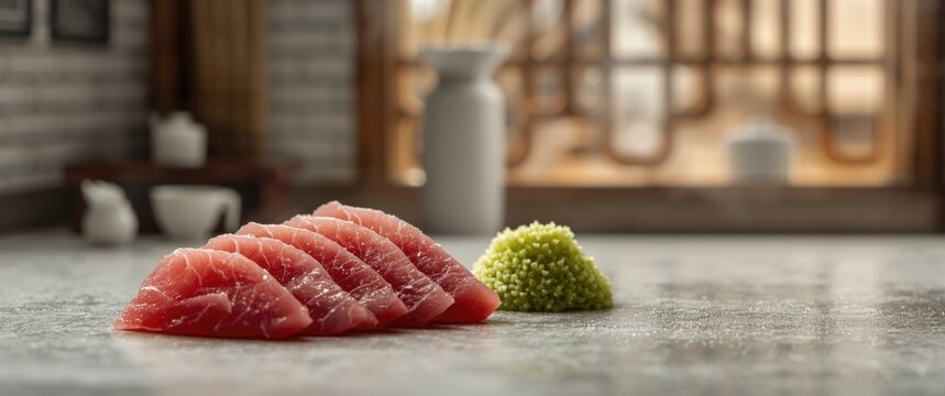 Maguro (raw tuna fish) with Wasabi showcasing Japanese food in diorama