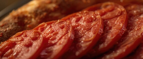 Obraz premium Close-up shot of pepperoni sausage slices