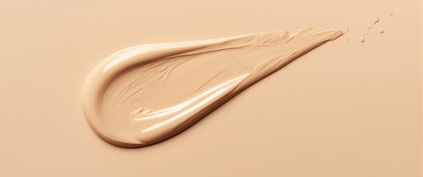 Cosmetic liquid BB cream in beige color: Drop close-up with spreading and smearing effect
