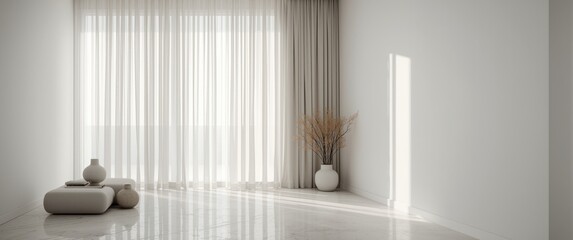 Contemporary room design with light curtains inside