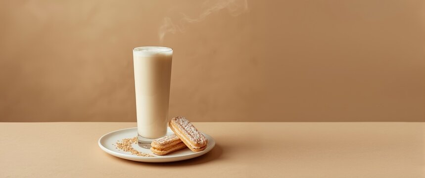 Valencian-style Tiger nut milk served alongside fartons. Horchata de chufa