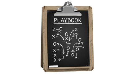 Playbook clipboard with strategic game plan.