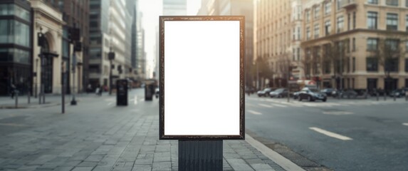 Empty street ad display featuring a blurred cityscape