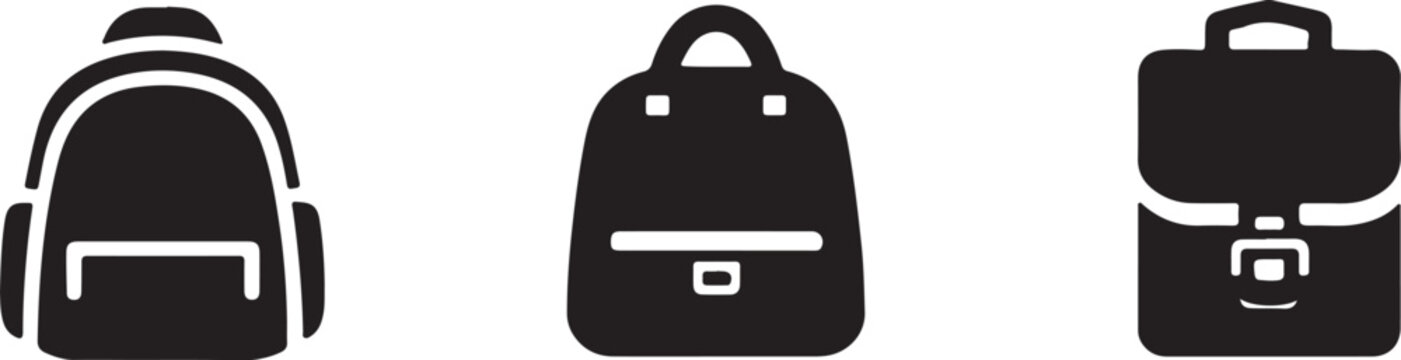 Set of three different backpack icons silhouette vector illustration
