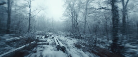 Obraz premium Fuzzy winter woodland under a cloudy, empty sky