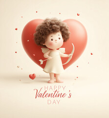 Cupid with heart. Valentine's Day.