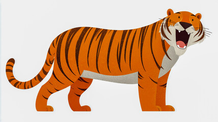 Obraz premium A cute cartoon tiger, simple drawing style, vector illustration with white background, full body shot, side view, simple lines, cute and lively. (1)