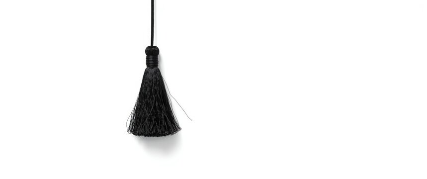 White background featuring black silk tassel for concept creation
