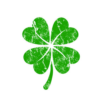 Four leaf clover with grunge texture, lucky charm and Saint Patrick's Day symbol. Vector illustration