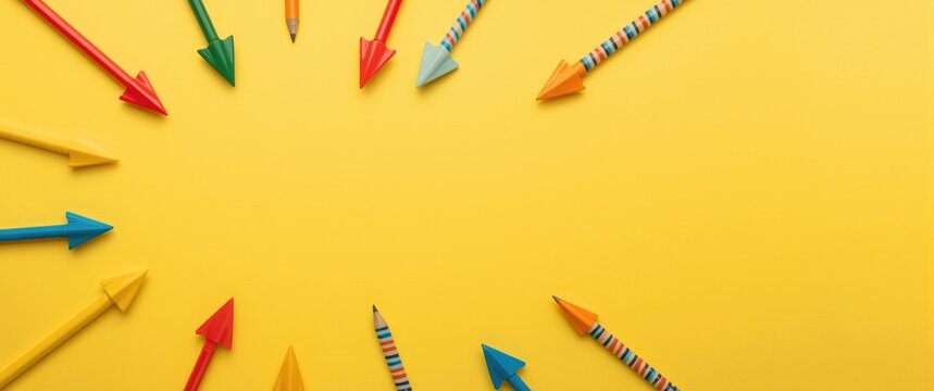 Highlight arrows in color placed on yellow background with copy space for your message, creative design for important notices