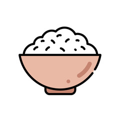 Fototapeta premium Minimalist Illustration of Cooked Rice Served in an Earthy Toned Bowl with Simple Details