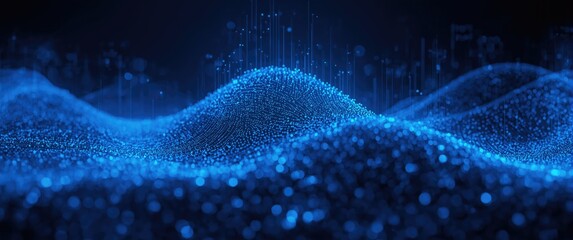 Massive data Blue wave representation featuring advanced information design, sophisticated analytics, and abstract social network data graph