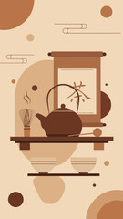 Minimalist Japanese Tea Ceremony Illustration: Serene Tea Time, Artistic Matcha Display