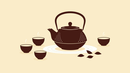 Obraz premium Minimalist Japanese Tea Ceremony Illustration Showing Tranquility and Sophistication