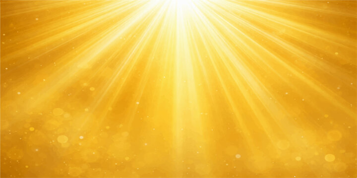 An abstract golden sunburst background featuring bright orange rays and a warm summer glow in a vibrant vector illustration of sunlight exploding across a sunny yellow sky