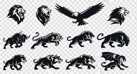 Dynamic Silhouette of Three Ferocious Predators: Roaring Wild Animal Pack Vector Illustration